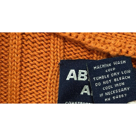 Abercrombie Fitch Ribbed Sweater Mens Sz L Orange V Neck Logo - Picture 4 of 6